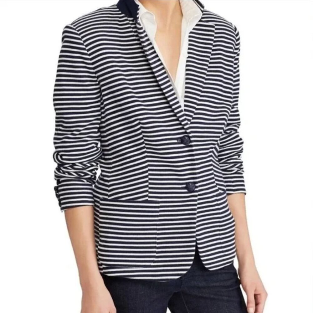 Lauren Ralph Lauren Striped Nautical Two Button Blazer - Small Petite